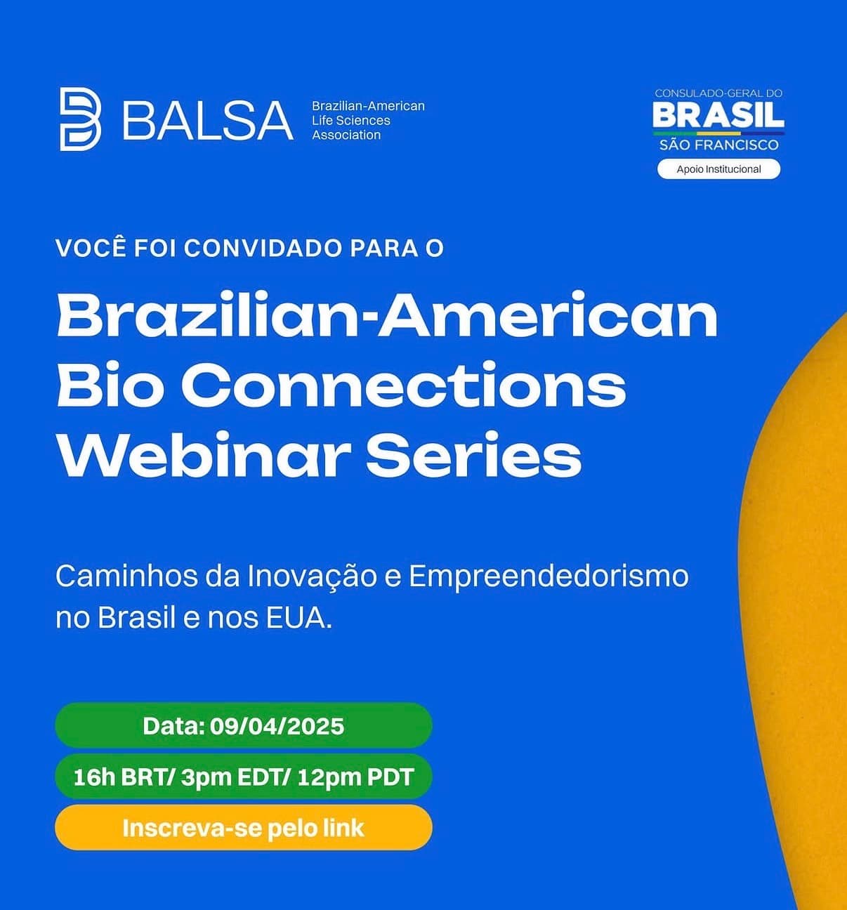 Brazilian-American Bio Connections poster on innovation and entrepreneurship