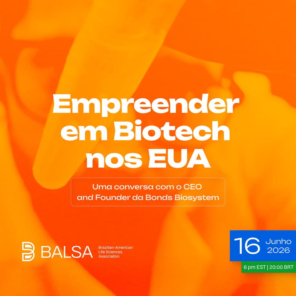 Entrepreneurship in Biotech in the US poster in orange with lab imagery