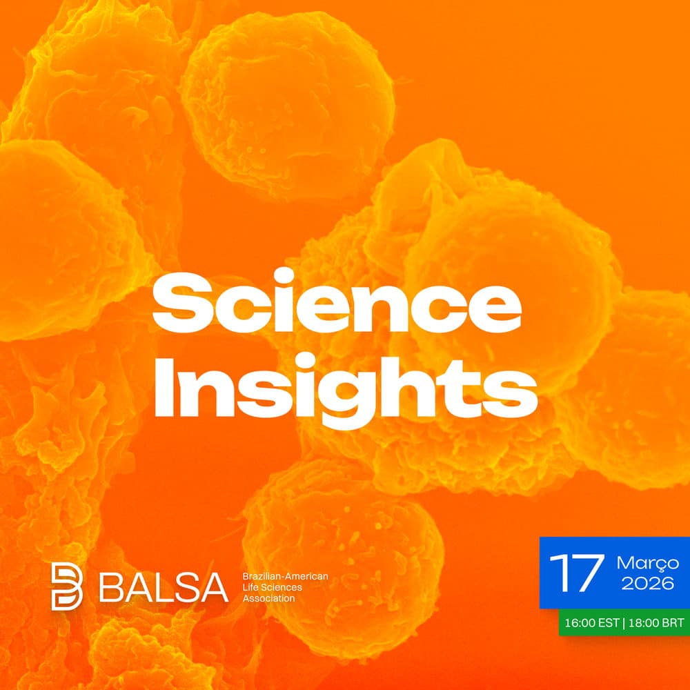 Science Insights poster in orange with a micrograph of cells